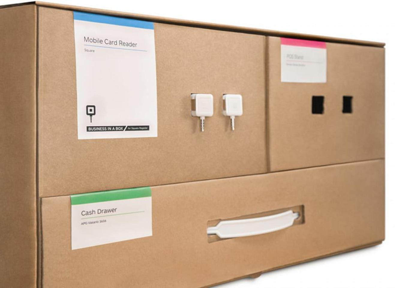 Square's Business in a Box, дизайн упаковки аппаратуры для бизнеса