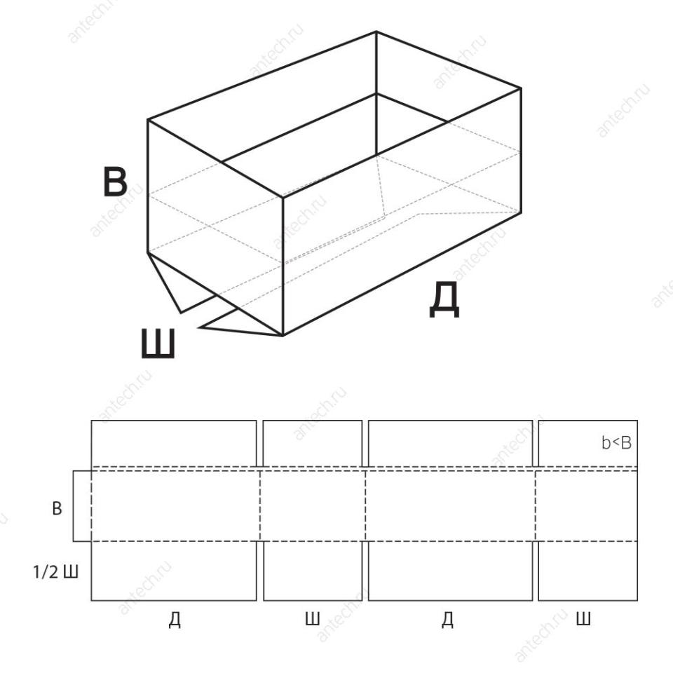 FEFCO 0214 Коробка четырехклапанная с верхними клапанами загибающимися внутрь