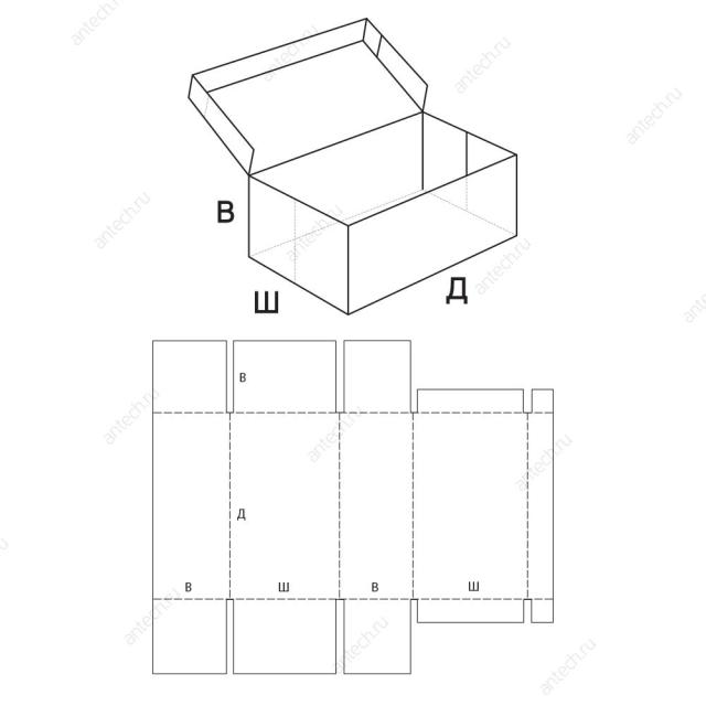 FEFCO 0441 Коробка со сплошным дном и откидной крышкой
