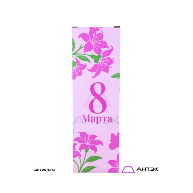 Подарочная коробка 100х100х310 МГК к 8 марта с печатью Цветы розовые