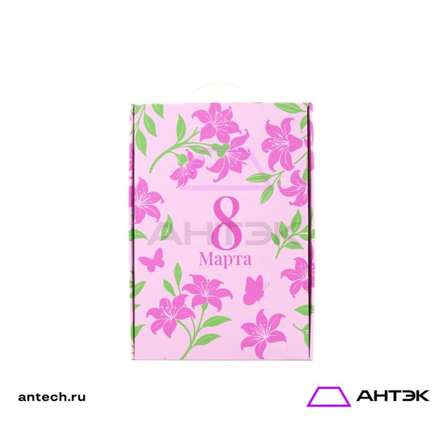 Подарочная коробка с ручкой 220х320х100 МГК с печатью "Розовые цветы"