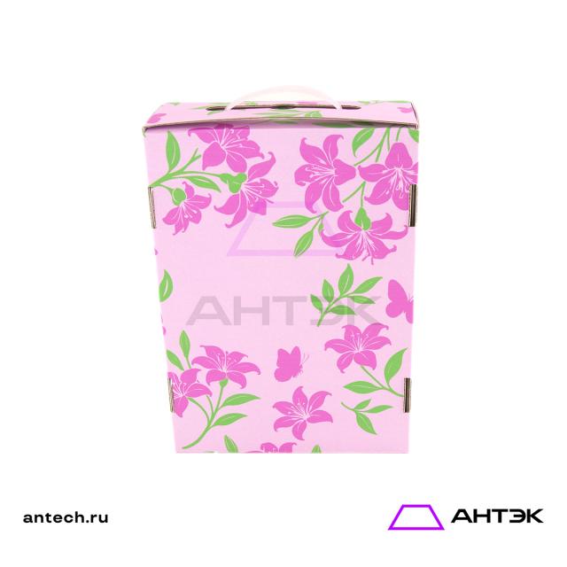 Подарочная коробка с ручкой 220х320х100 МГК с печатью "Розовые цветы"