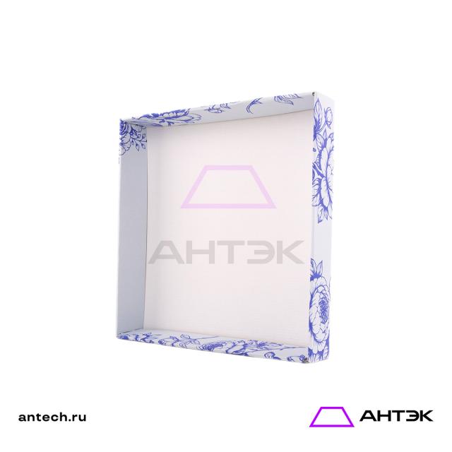 Подарочная коробка к 8 марта крышка-дно 300х300х100 МГК с печатью "Синие пионы"