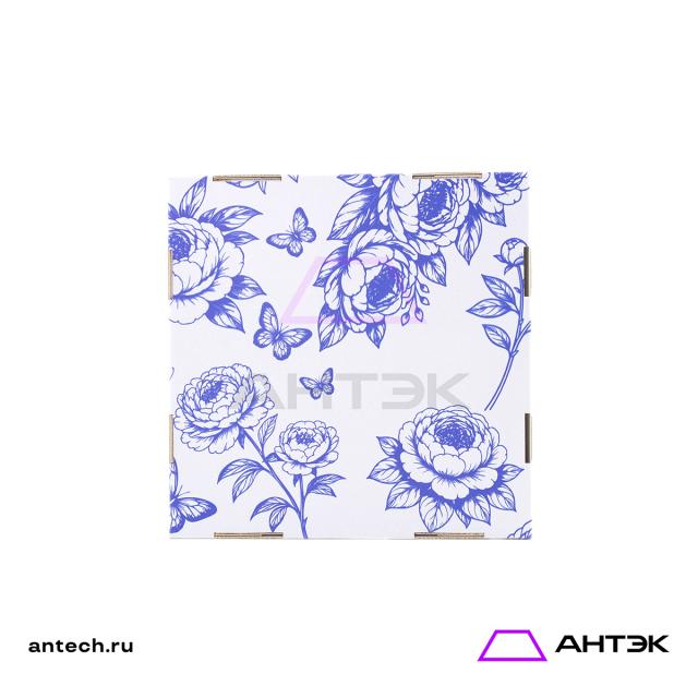 Подарочная коробка к 8 марта крышка-дно 300х300х100 МГК с печатью "Синие пионы"