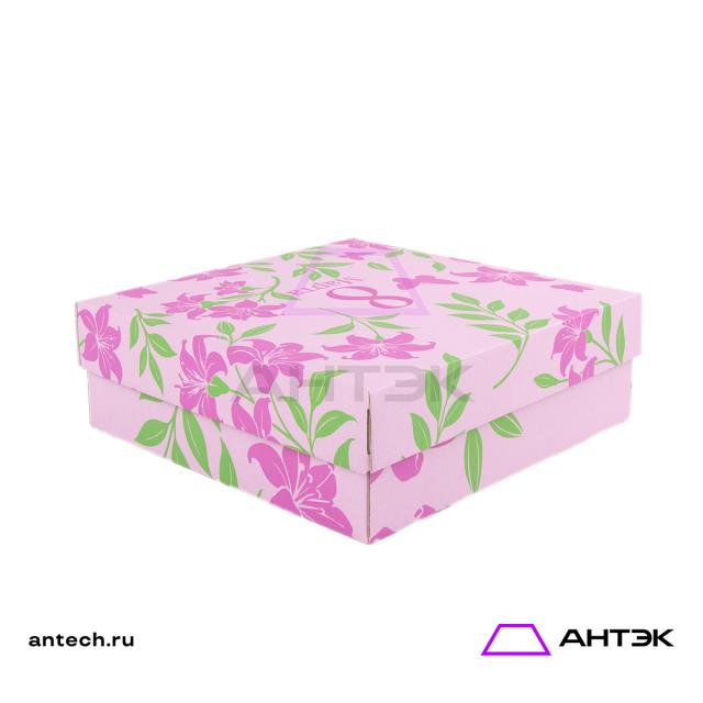 Подарочная коробка к 8 марта крышка-дно 300х300х100 МГК с печатью "Розовые цветы"