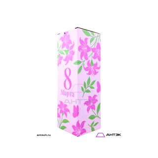 Подарочная коробка 100х100х310 МГК к 8 марта с печатью Цветы розовые