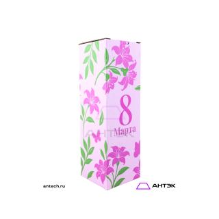 Подарочная коробка 100х100х310 МГК к 8 марта с печатью Цветы розовые