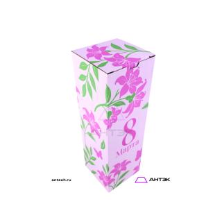 Подарочная коробка 100х100х310 МГК к 8 марта с печатью Цветы розовые