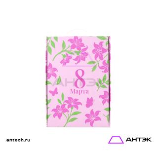 Подарочная коробка с ручкой 220х320х100 МГК с печатью "Розовые цветы"