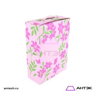 Подарочная коробка с ручкой 220х320х100 МГК с печатью "Розовые цветы"