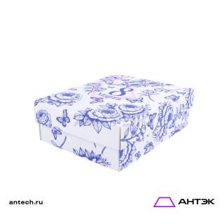 Подарочная коробка к 8 марта крышка-дно 270х215х90 МГК с печатью "Синие пионы"