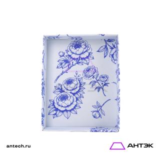 Подарочная коробка к 8 марта крышка-дно 270х215х90 МГК с печатью "Синие пионы"