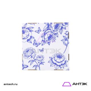 Подарочная коробка к 8 марта крышка-дно 300х300х100 МГК с печатью "Синие пионы"