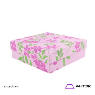 Подарочная коробка к 8 марта крышка-дно 300х300х100 МГК с печатью "Розовые цветы"