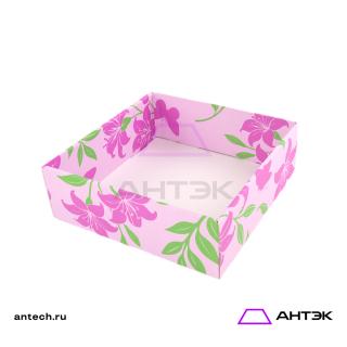Подарочная коробка к 8 марта крышка-дно 300х300х100 МГК с печатью "Розовые цветы"