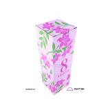 Подарочная коробка 100х100х310 МГК к 8 марта с печатью Цветы розовые