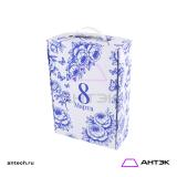 Подарочная коробка с ручкой 220х320х100 МГК с печатью "Синие пионы"