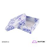 Подарочная коробка к 8 марта крышка-дно 300х300х100 МГК с печатью "Синие пионы"