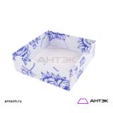 Подарочная коробка к 8 марта крышка-дно 300х300х100 МГК с печатью "Синие пионы"