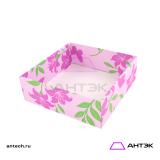 Подарочная коробка к 8 марта крышка-дно 300х300х100 МГК с печатью "Розовые цветы"