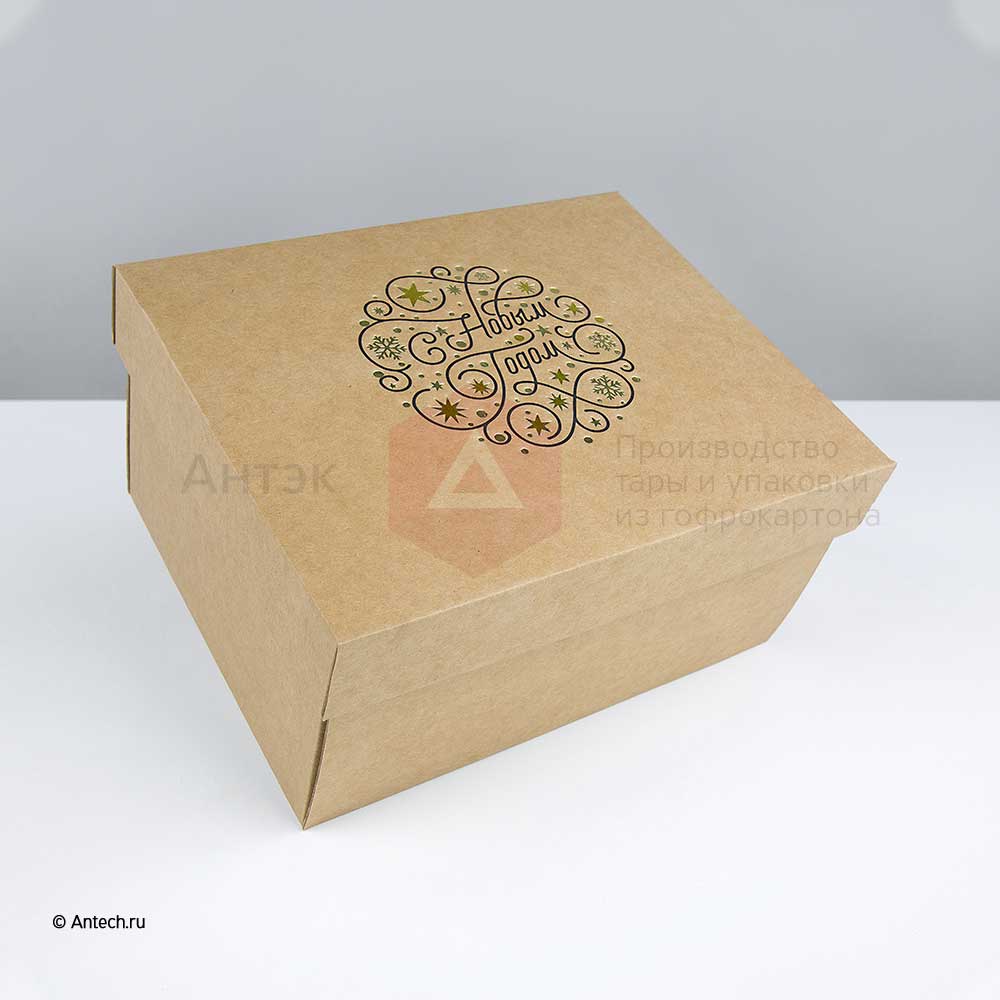 Новогодняя коробка с крышкой 275*215*140 МГК Т−24E бурый Дизайн 2020 1