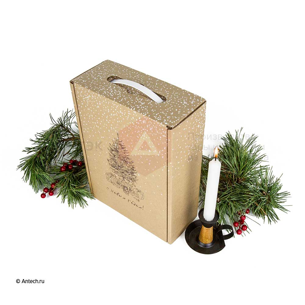 Подарочная коробка новогодняя 220*100*320 Т−24B бурый (принт №1) (фото 6) – купить в Москве
