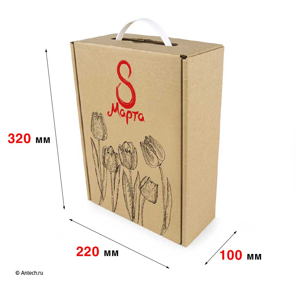 Подарочная коробка 220*100*320 Т−24B бурый (принт 8 Марта) 4